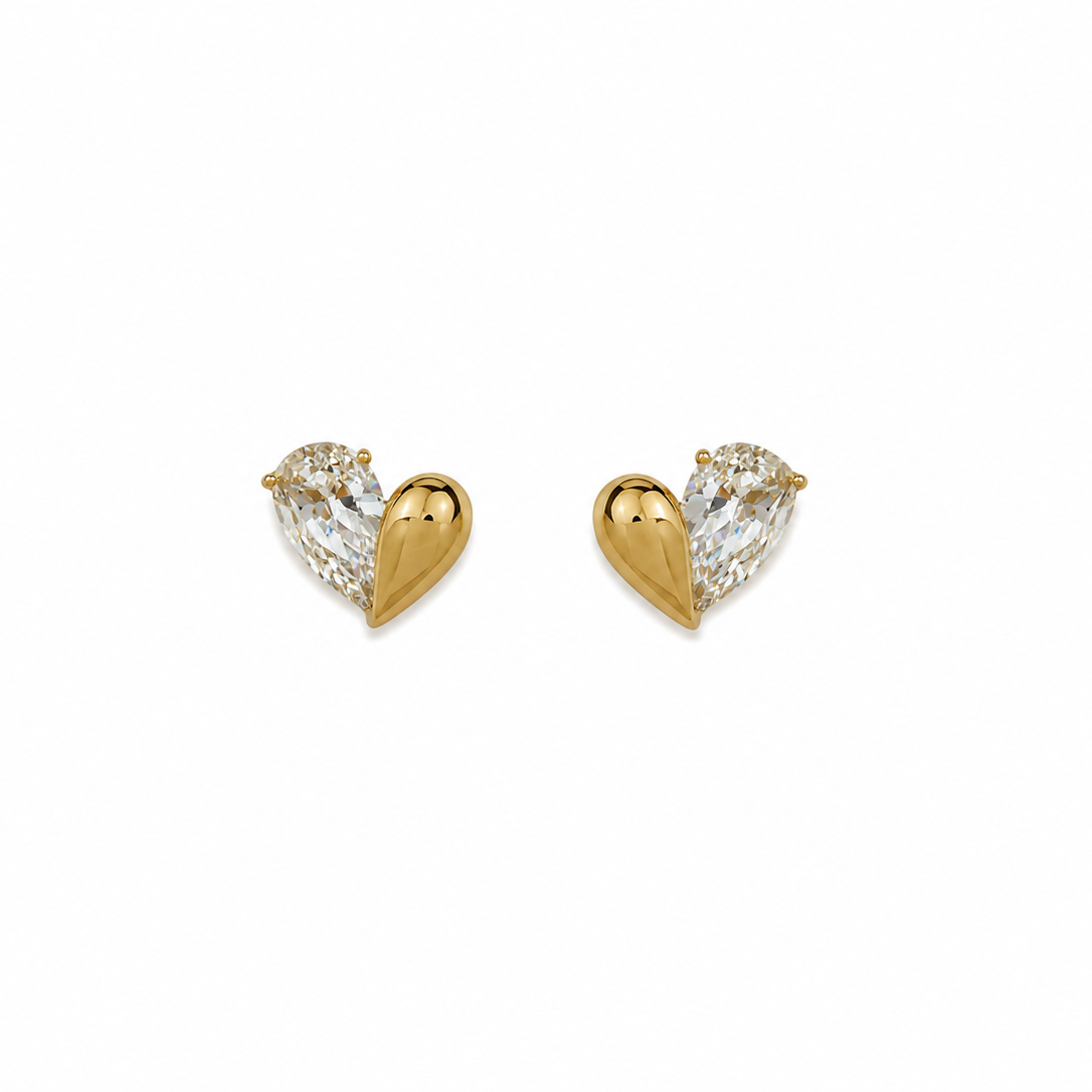 Nerina Gold Heart Stud Earrings