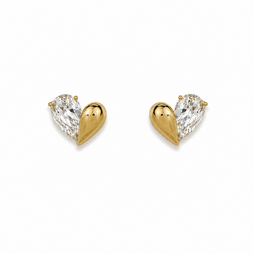 Nerina Gold Heart Stud Earrings