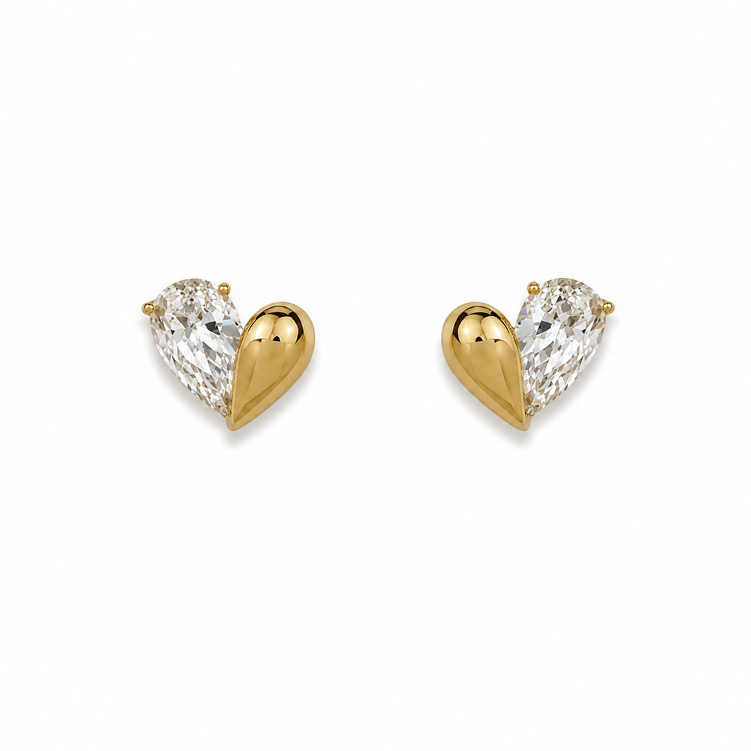Nerina Gold Heart Stud Earrings