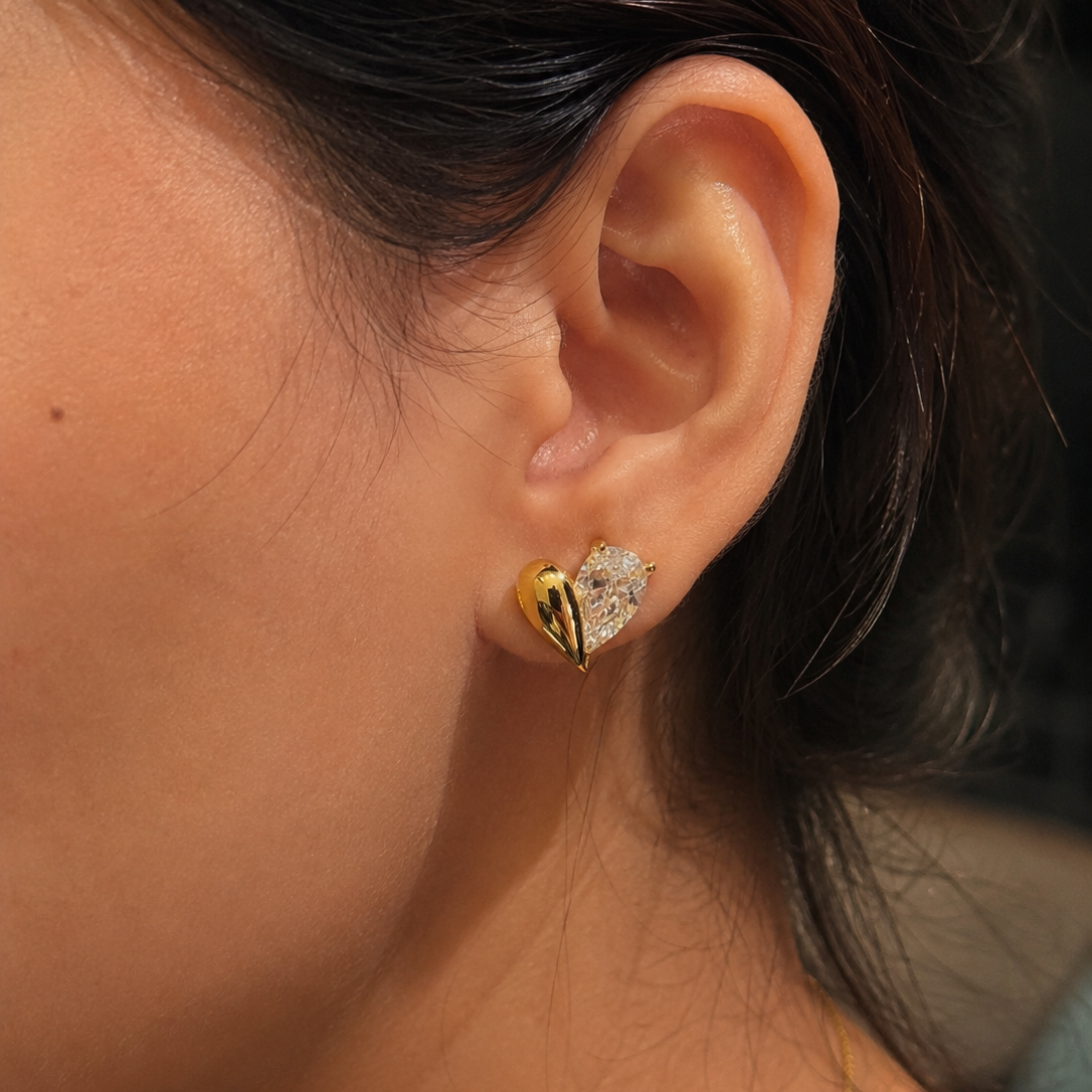 Nerina Gold Heart Stud Earrings