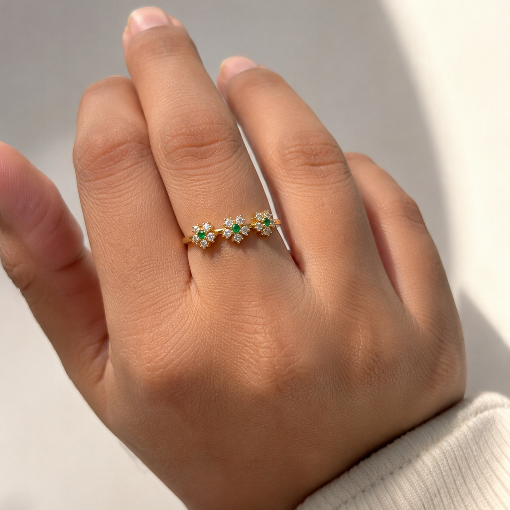 Aria Triple Floral Gold Ring