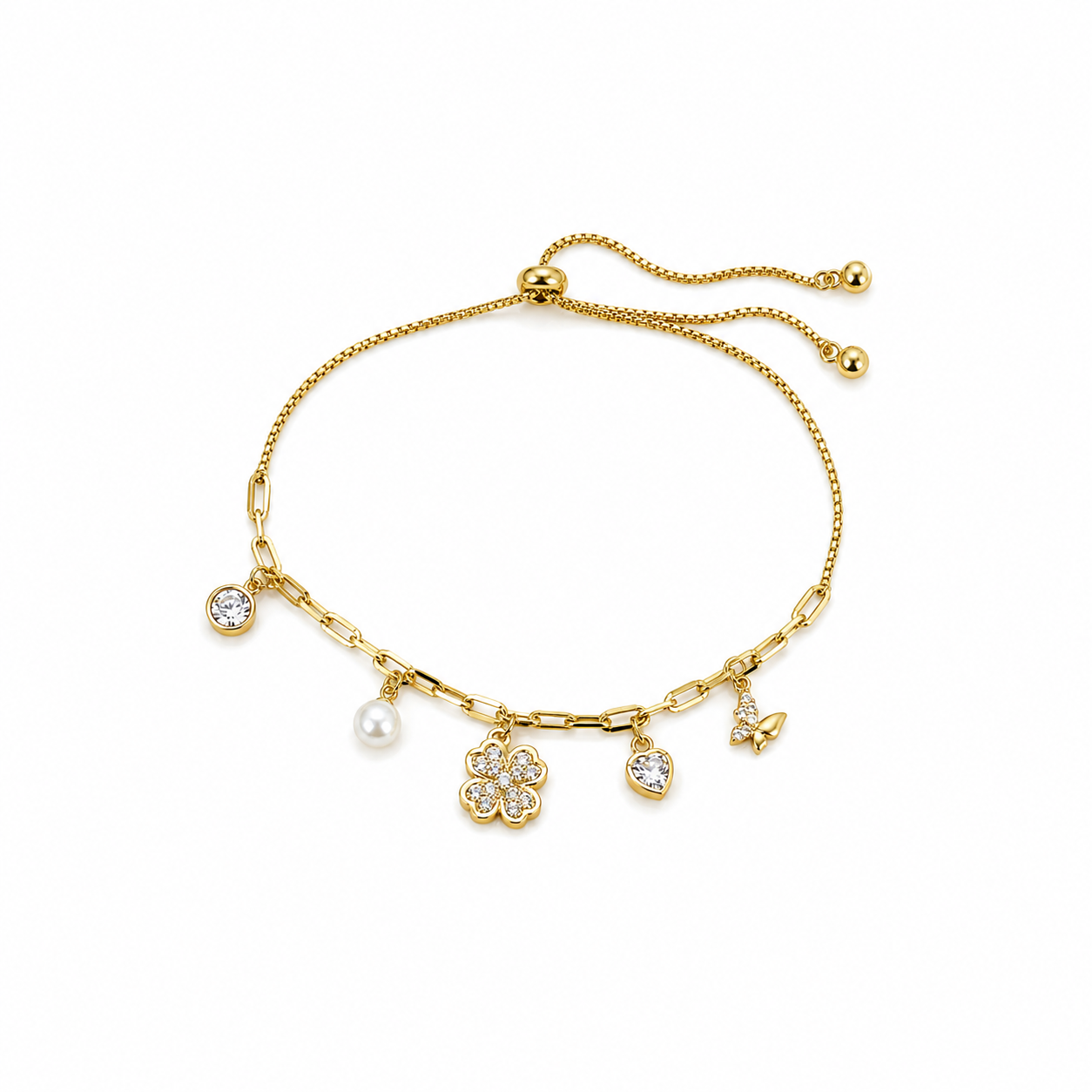 Hazel Clover Butterfly Charm Bracelet