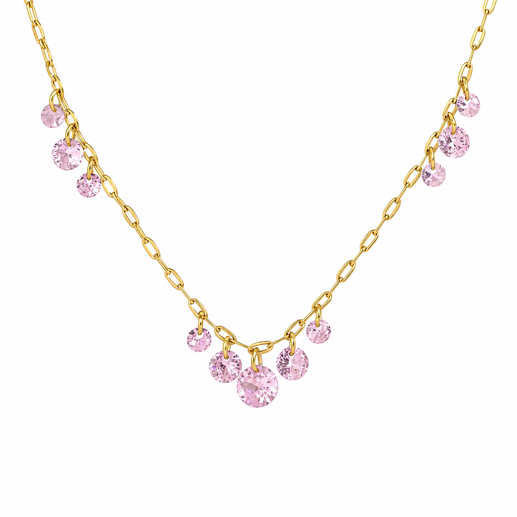Amelie Pink Crystal Fringe Necklace