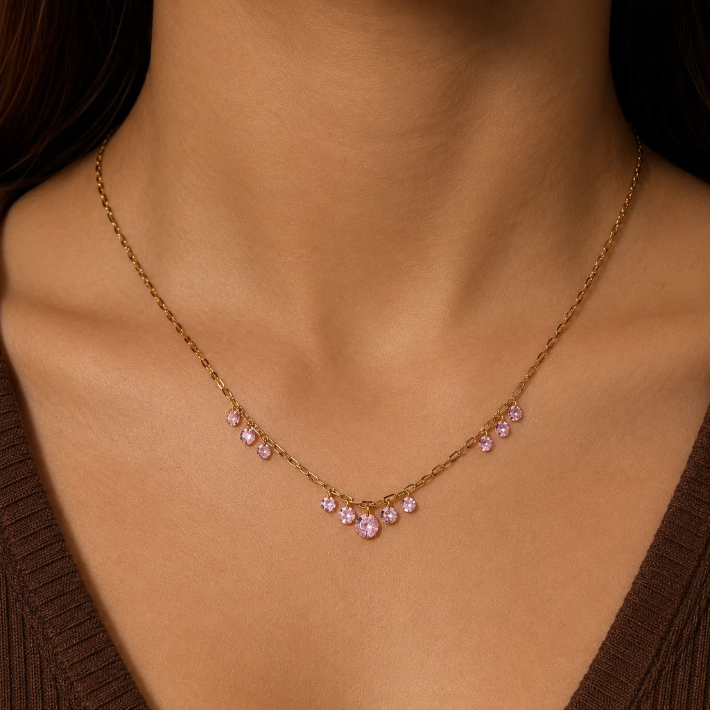 Amelie Pink Crystal Fringe Necklace