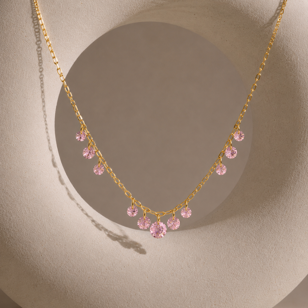 Amelie Pink Crystal Fringe Necklace