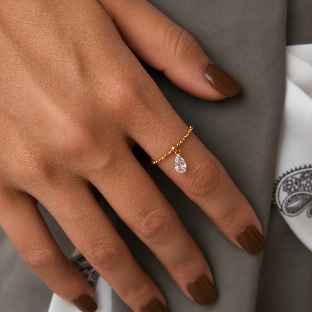 Rosalie Pear Drop Slider Adjustable Ring