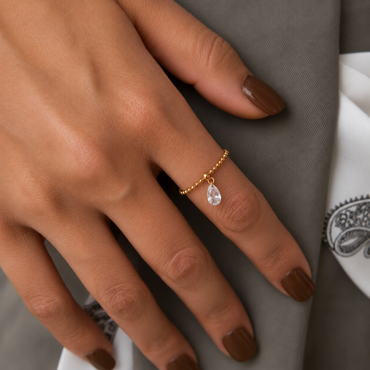 Rosalie Pear Drop Slider Adjustable Ring