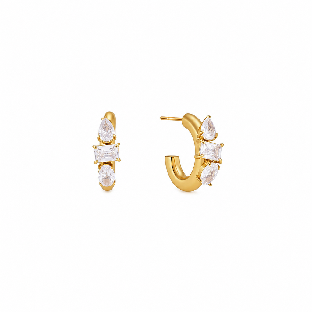Lucienne CZ Trio Gold Huggie Earrings