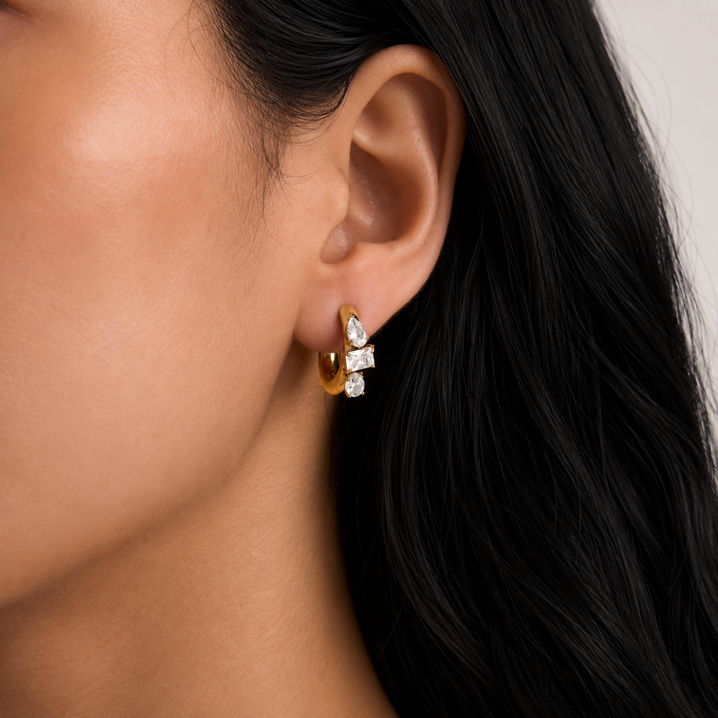 Lucienne CZ Trio Gold Huggie Earrings