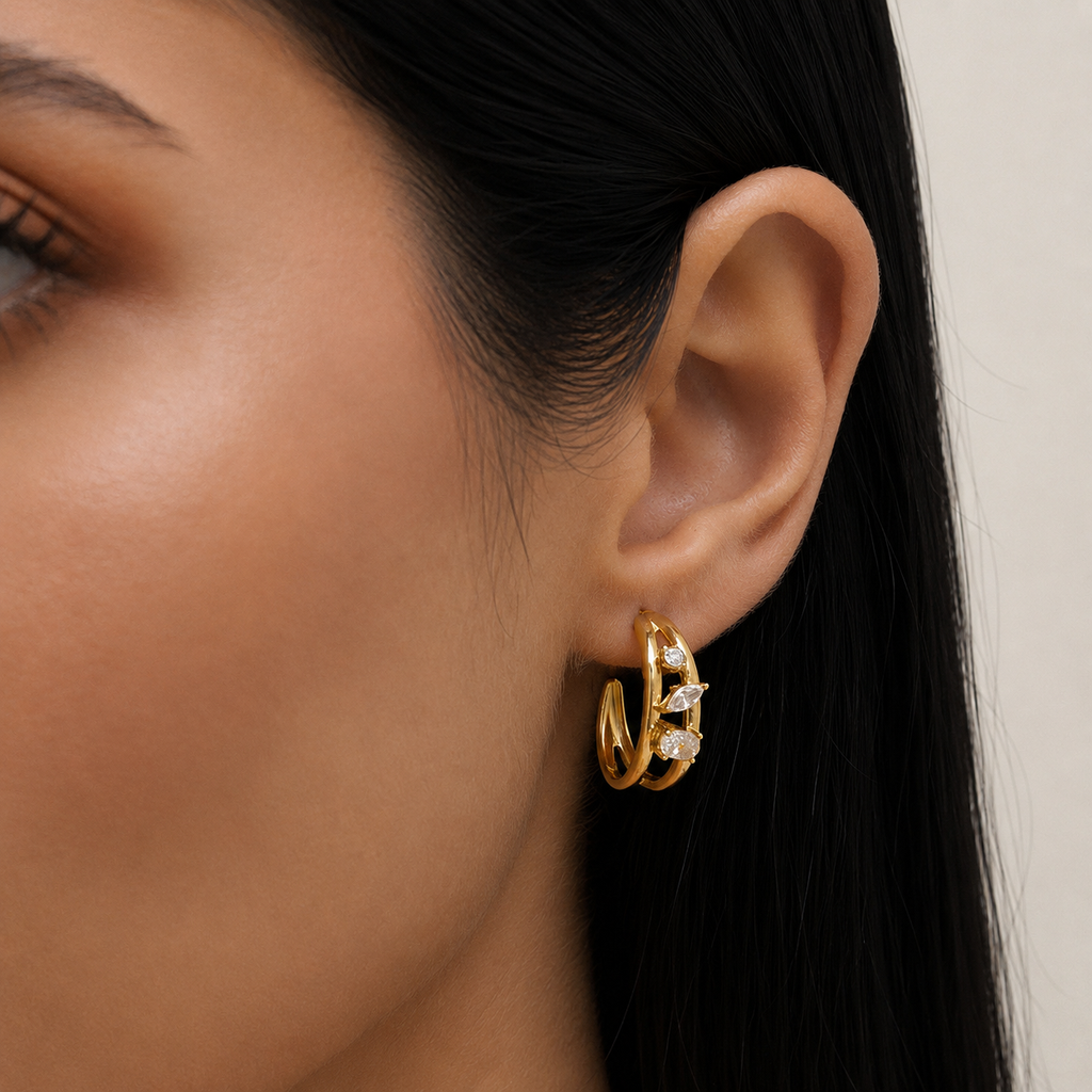 Rosalie Multi Stone Gold Hoop Earrings