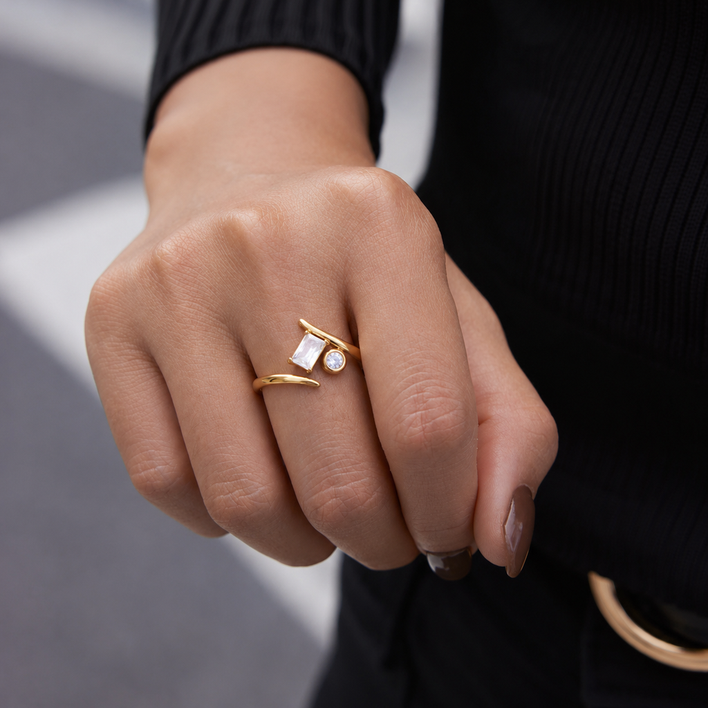 Aurelia Geometric CZ Adjustable Ring