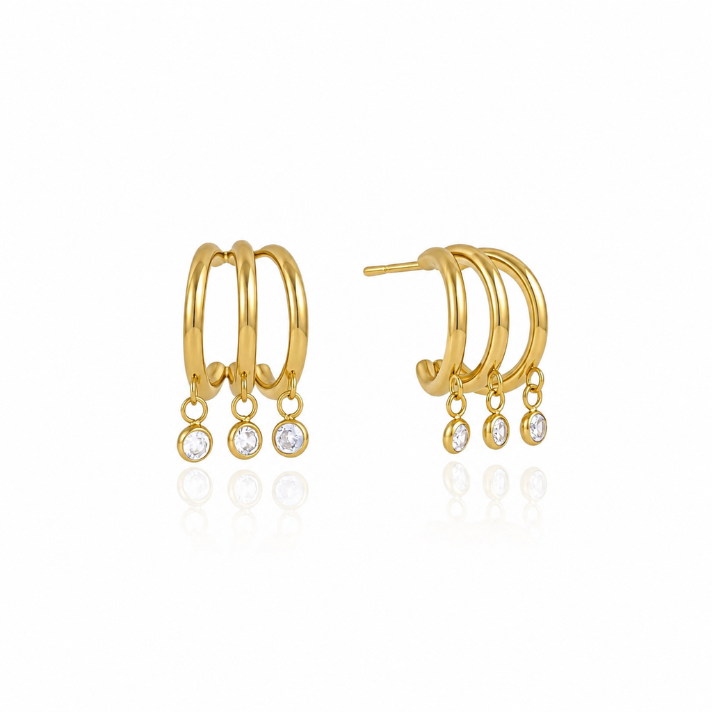 Sienna Triple Hoop CZ Drop Earrings