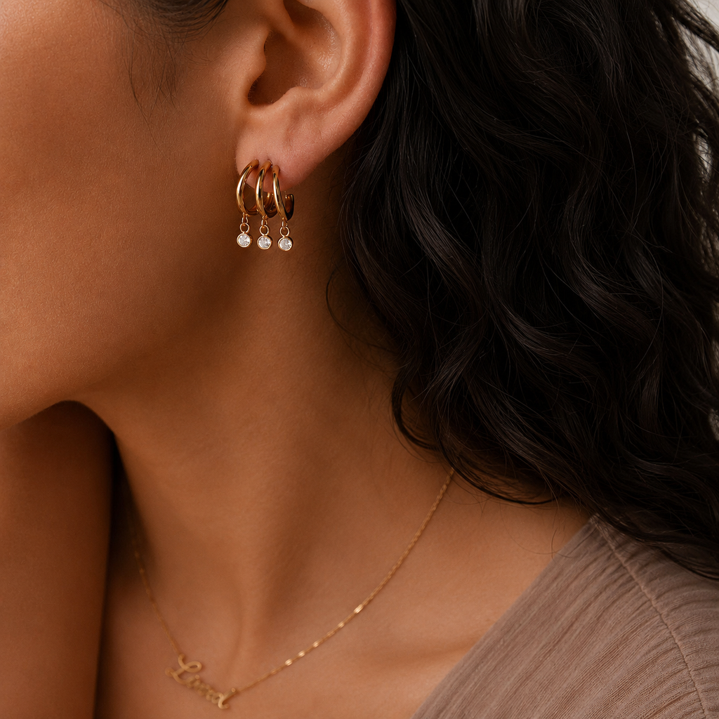 Sienna Triple Hoop CZ Drop Earrings