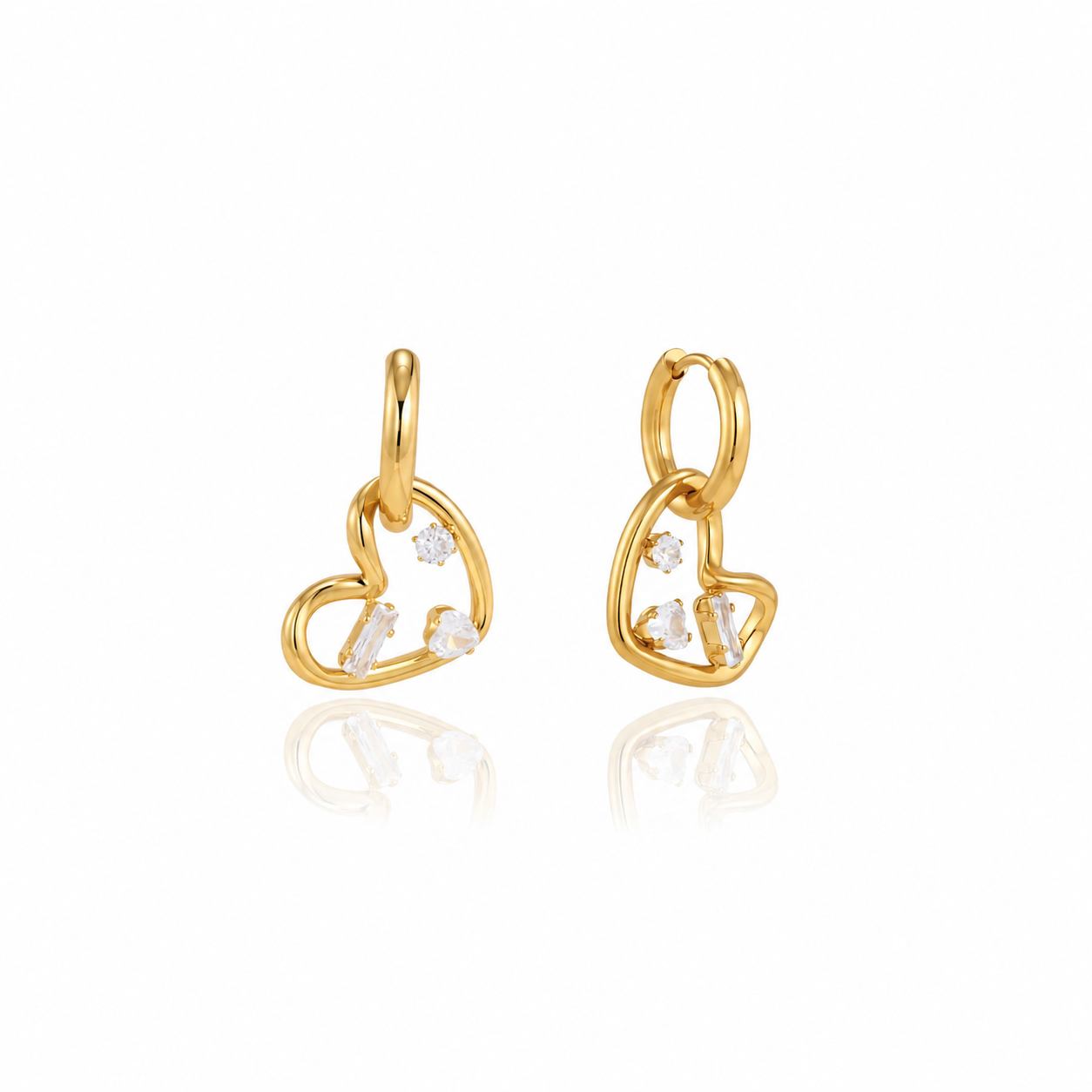 Celeste Heart CZ Charm Hoop Earrings