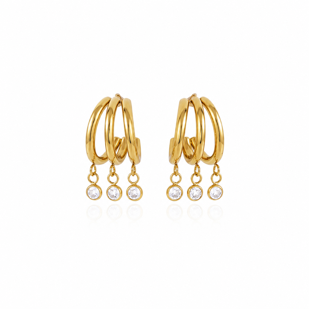 Sienna Triple Hoop CZ Drop Earrings
