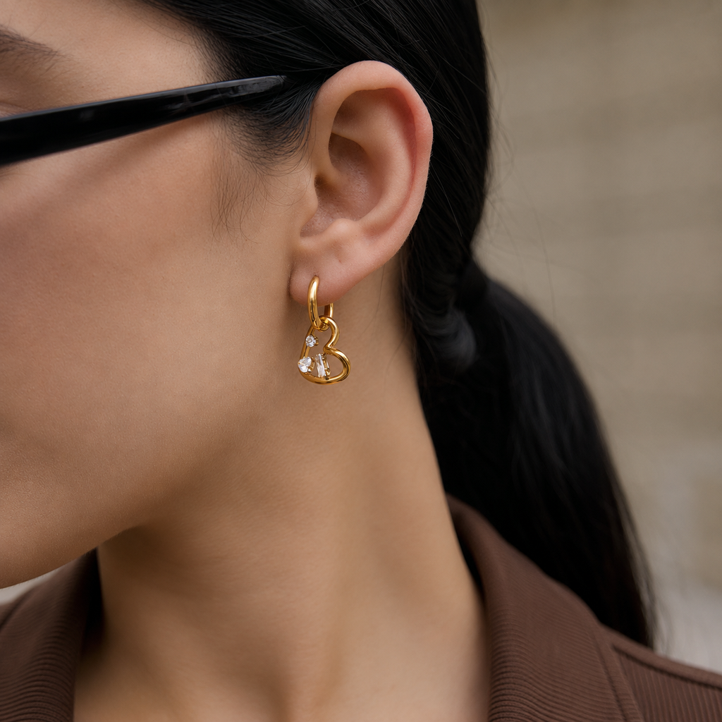 Celeste Heart CZ Charm Hoop Earrings