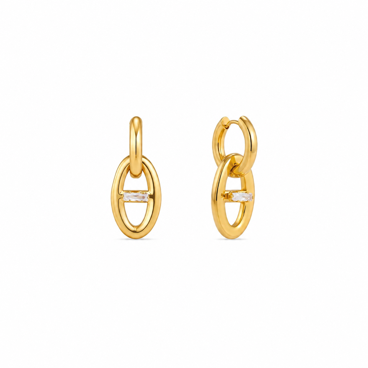 Elodie Oval Link Charm Gold Earrings