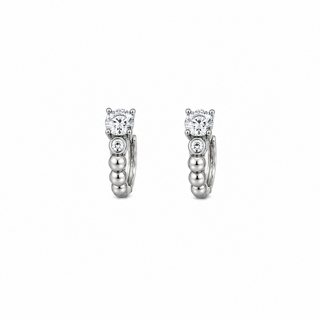 Aurora Double CZ Beaded Huggie Earrings