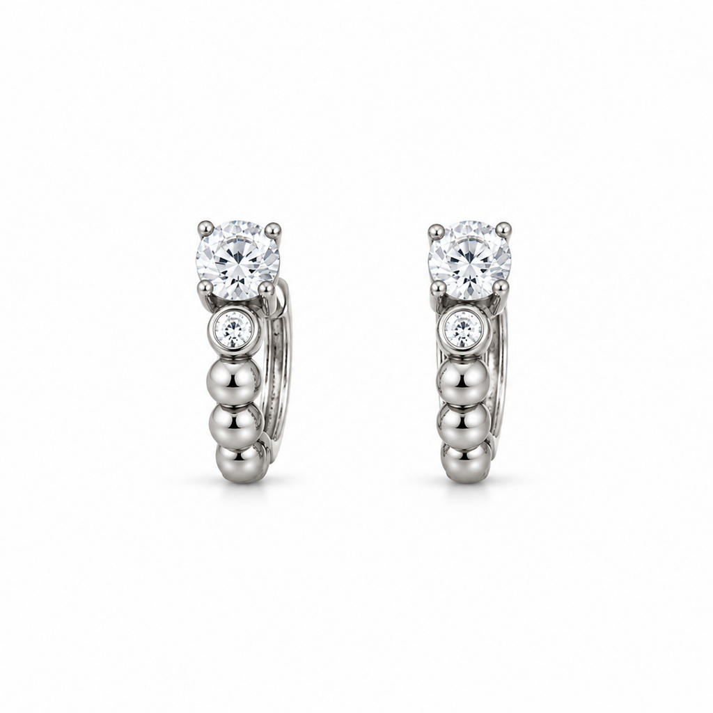 Aurora Double CZ Beaded Huggie Earrings