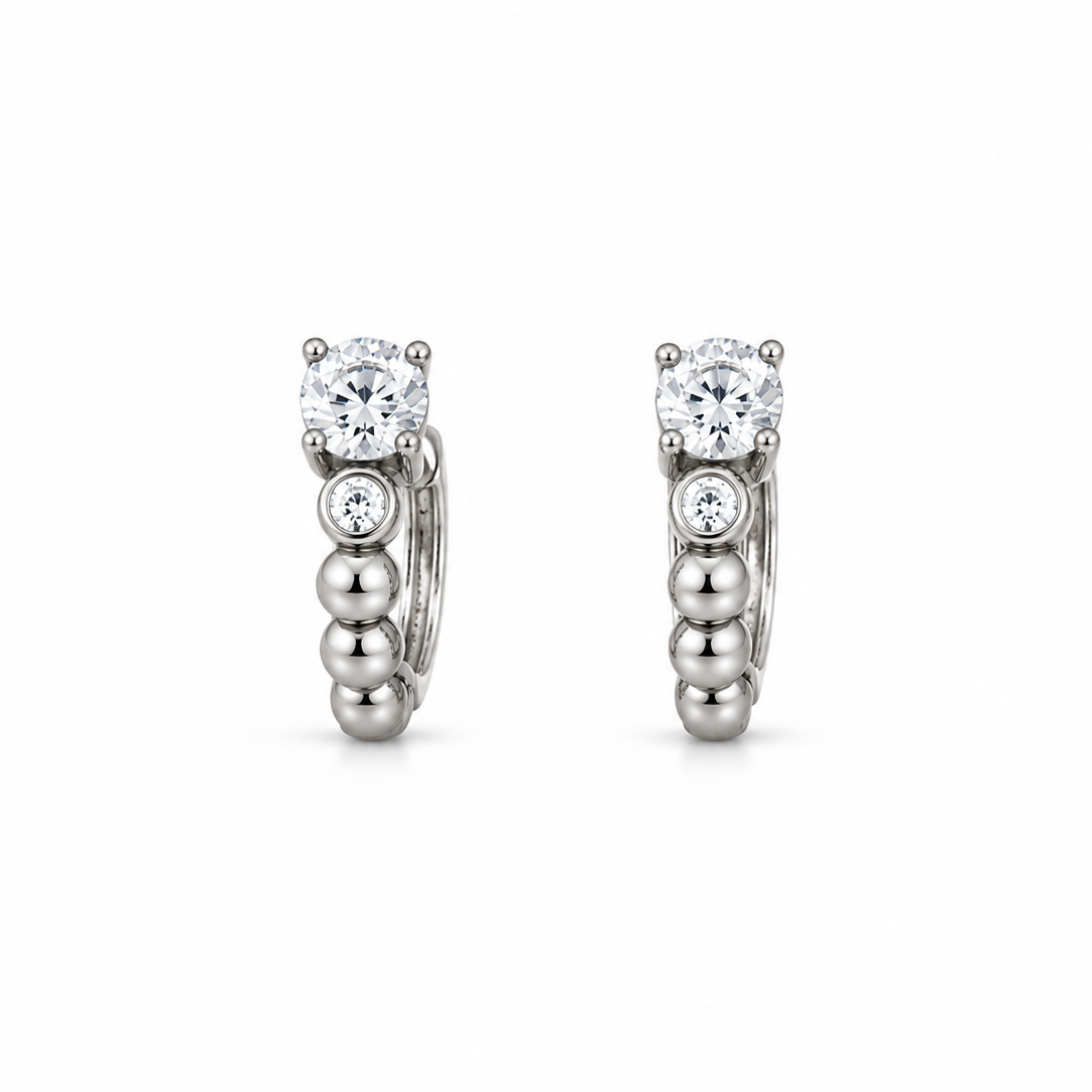 Aurora Double CZ Beaded Huggie Earrings