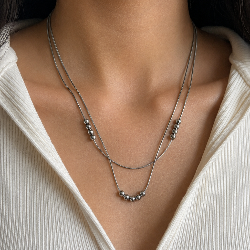 Luna Layered Snake Chain Bead Necklace