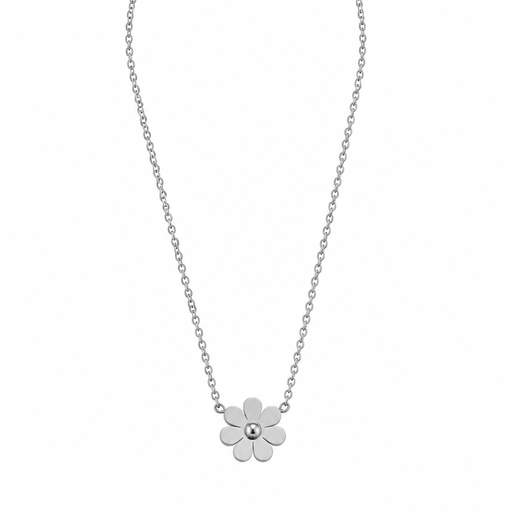 Daisy Floral Silver Necklace