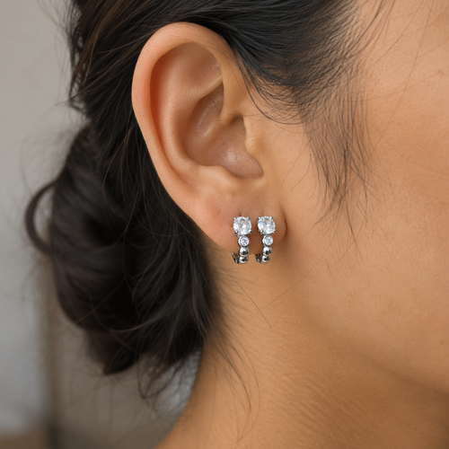 Aurora Double CZ Beaded Huggie Earrings