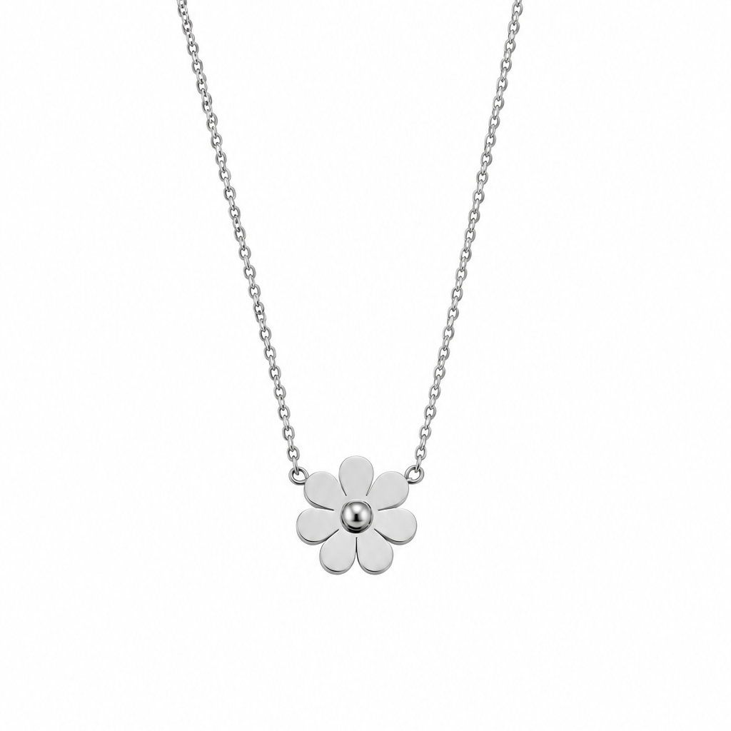 Daisy Floral Silver Necklace