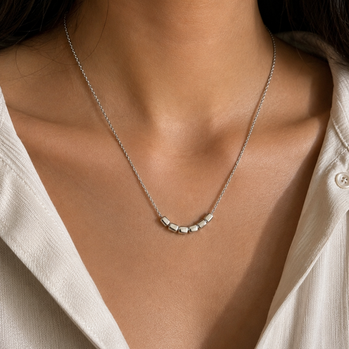 Ariana Silver Bead Bar Chain Necklace
