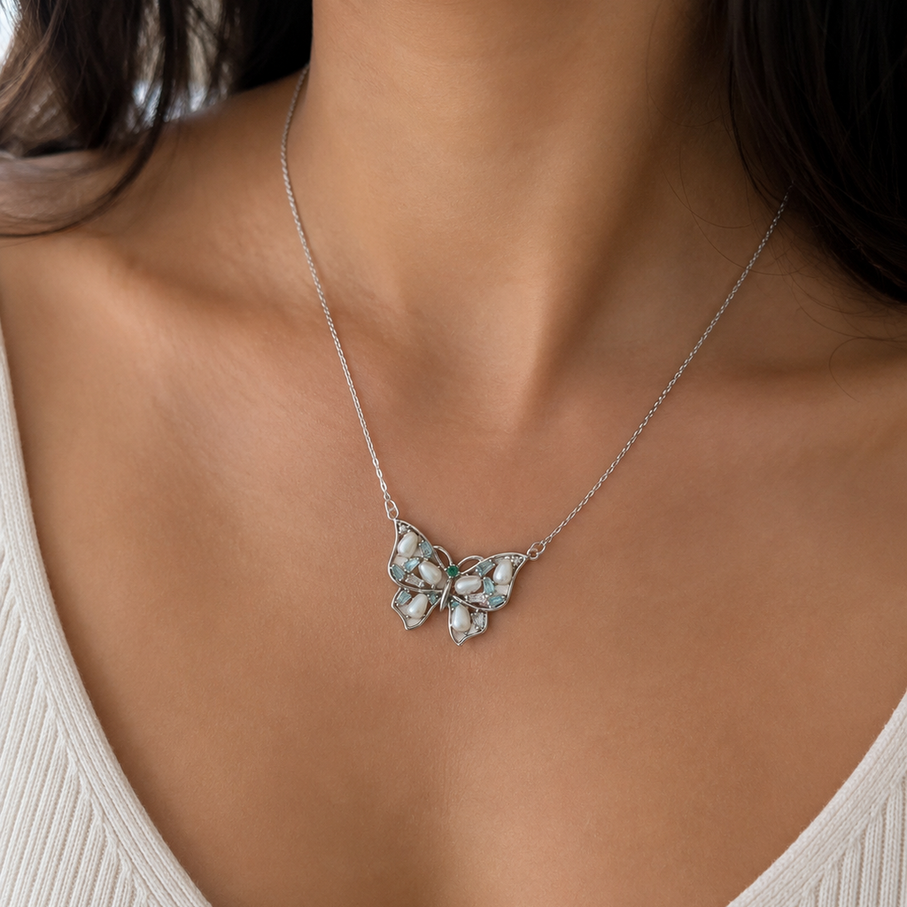 Elena Pearl Butterfly Statement Necklace