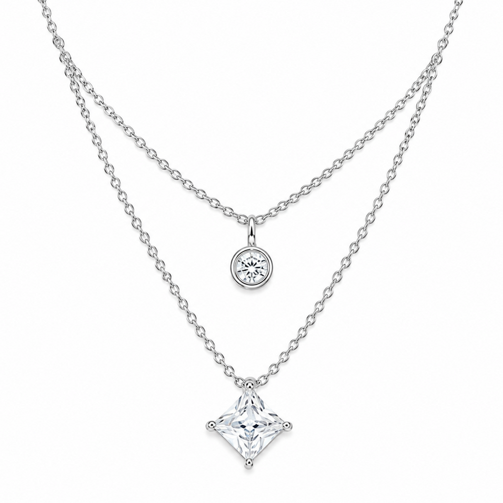 Sophia Double Layer Princess Cut CZ Necklace