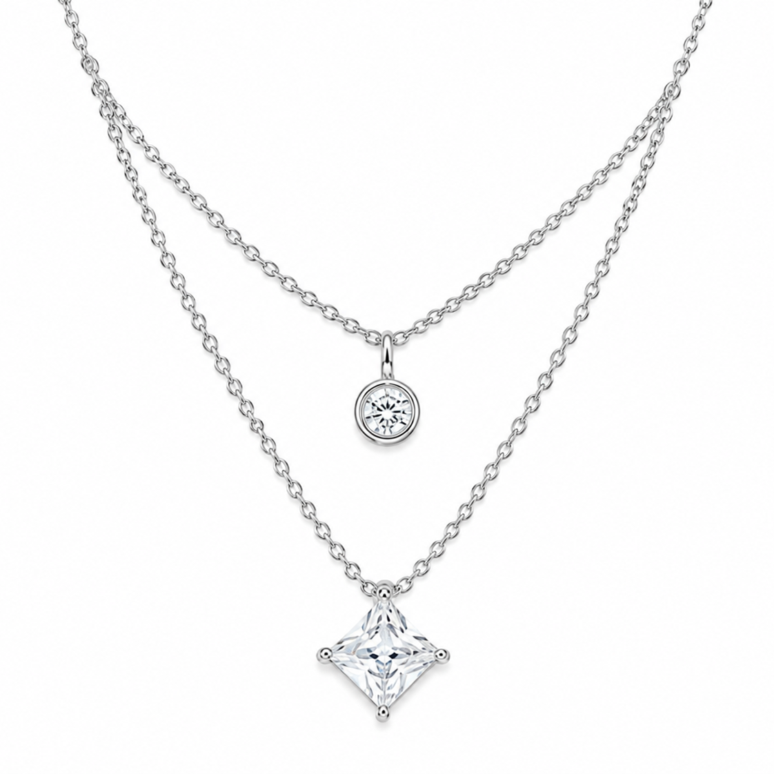 Sophia Double Layer Princess Cut CZ Necklace