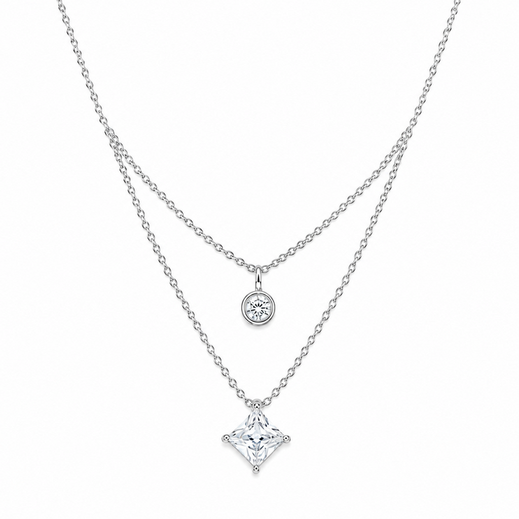 Sophia Double Layer Princess Cut CZ Necklace