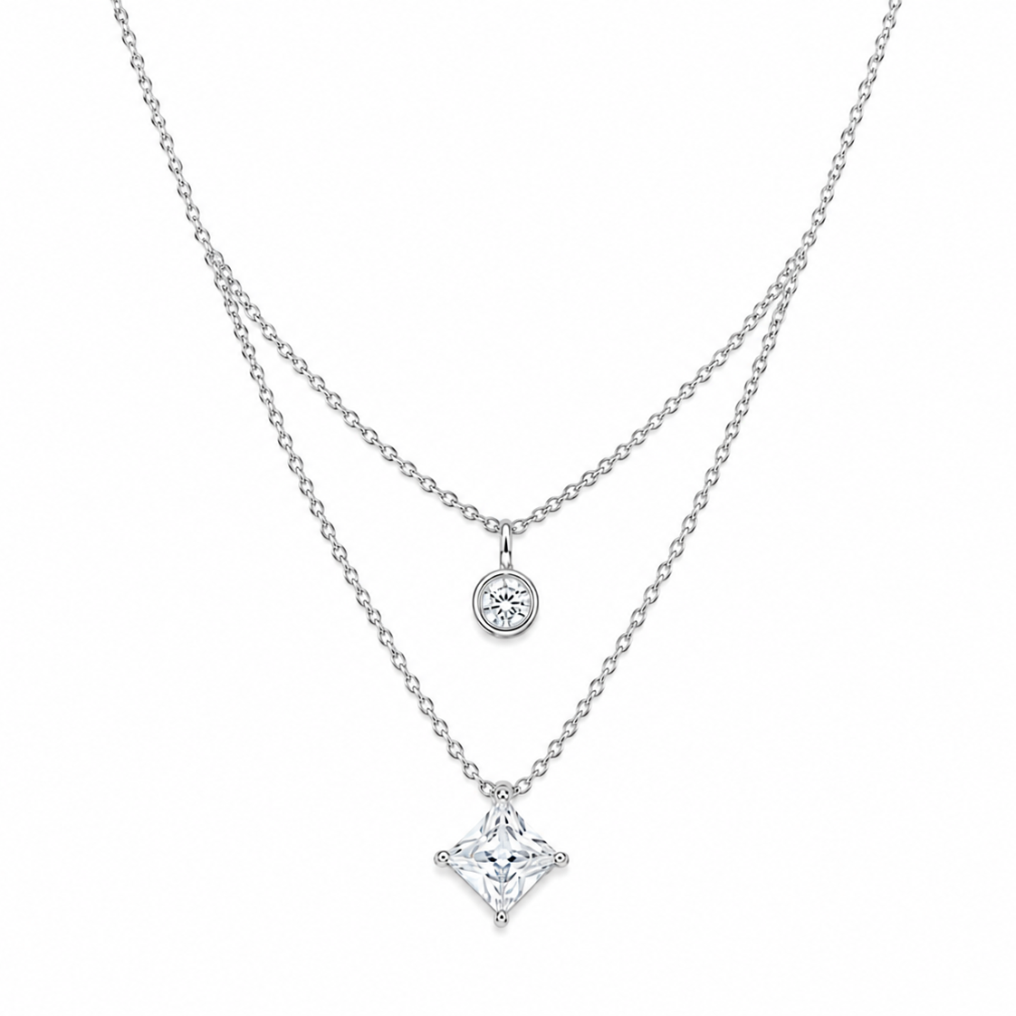 Sophia Double Layer Princess Cut CZ Necklace