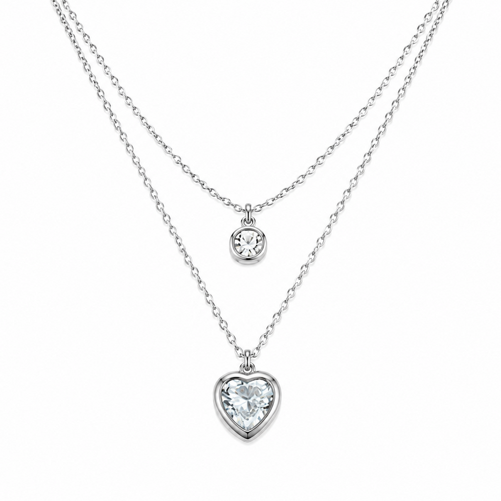 Amelia Double Layer Heart CZ Pendant Necklace