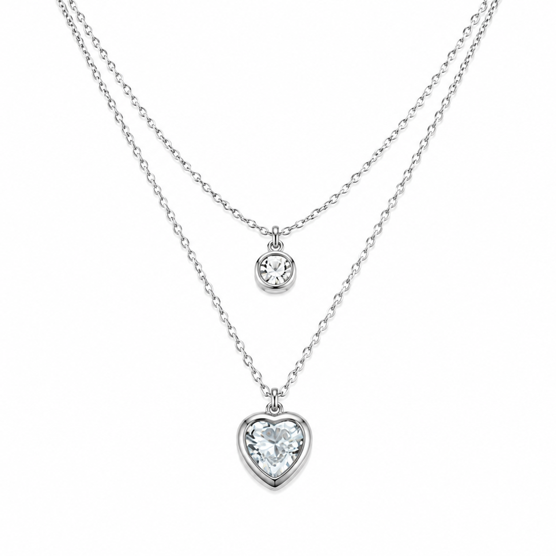 Amelia Double Layer Heart CZ Pendant Necklace
