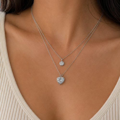 Amelia Double Layer Heart CZ Pendant Necklace