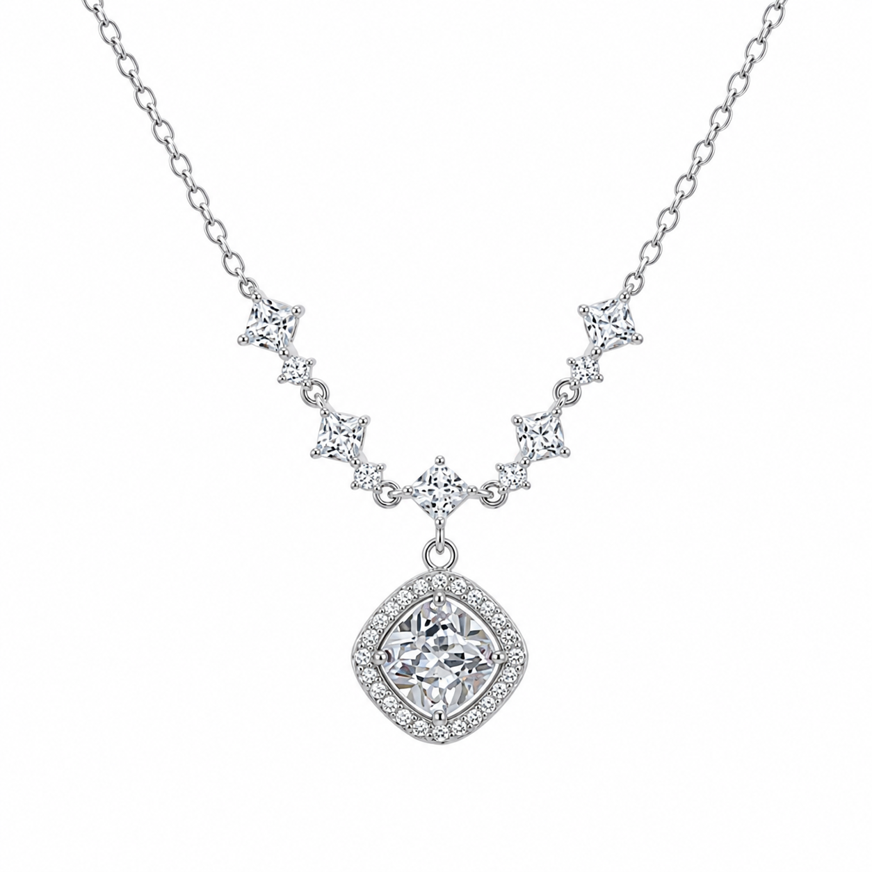 Celeste Princess Cut CZ Statement Necklace