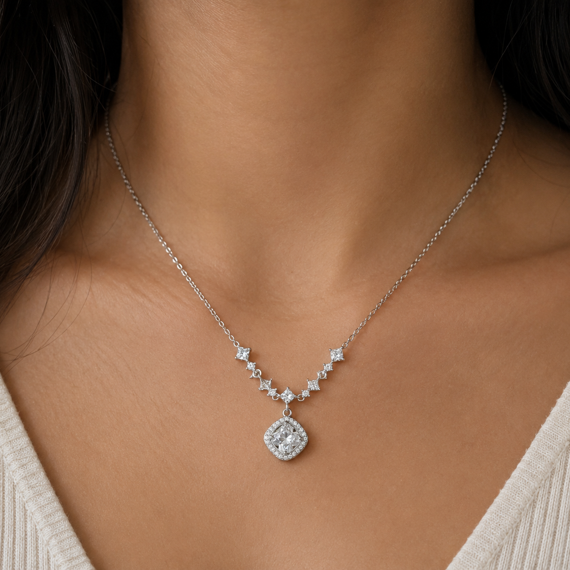 Celeste Princess Cut CZ Statement Necklace
