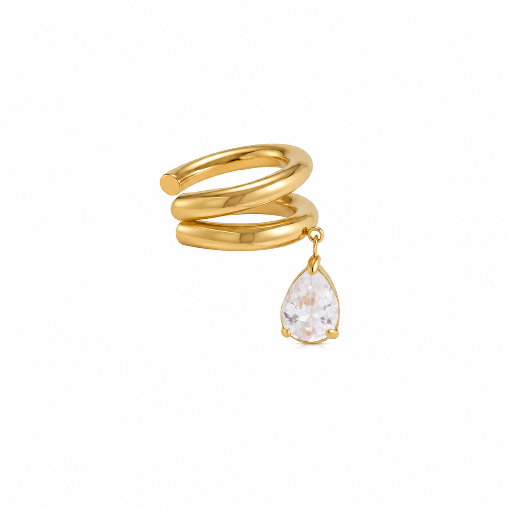 Aurora Teardrop Charm Gold Ear Cuff (Left)