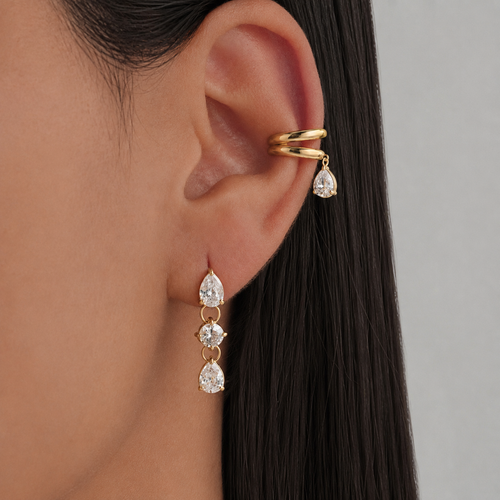 Aurora Teardrop Charm Gold Ear Cuff (Left)