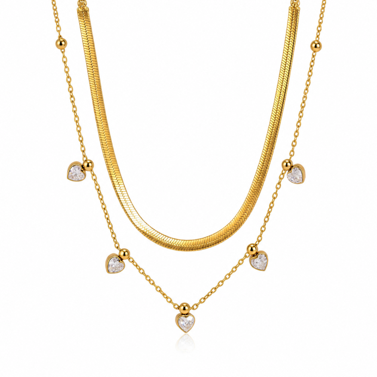 Rosa Double Layer Heart Charm Necklace