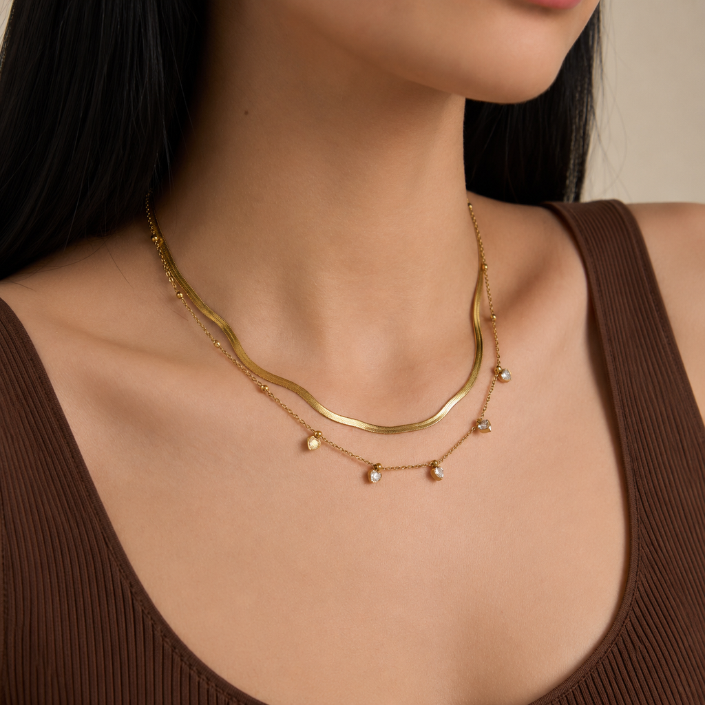 Rosa Double Layer Heart Charm Necklace