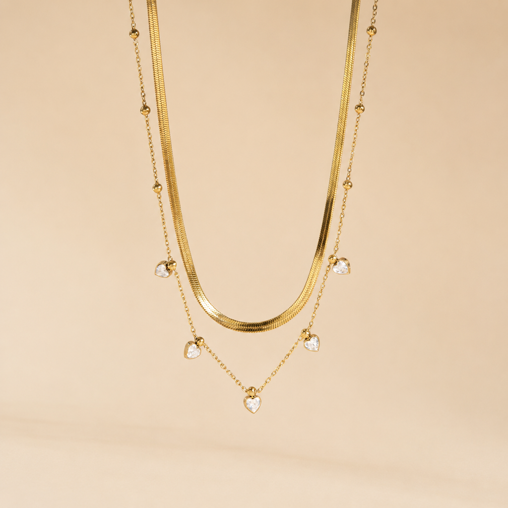 Rosa Double Layer Heart Charm Necklace