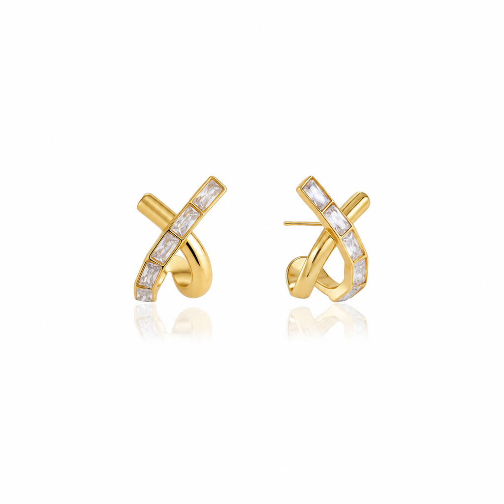 Vivi Baguette CZ Crossover Earrings