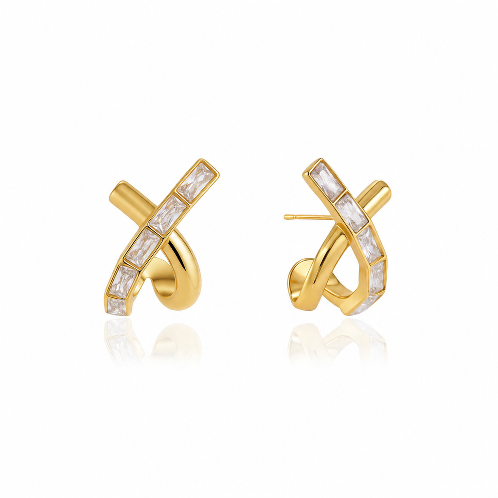 Vivi Baguette CZ Crossover Earrings