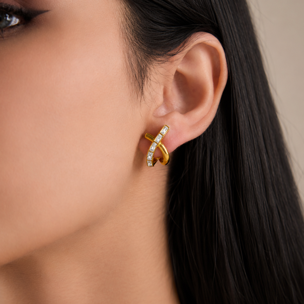 Vivi Baguette CZ Crossover Earrings