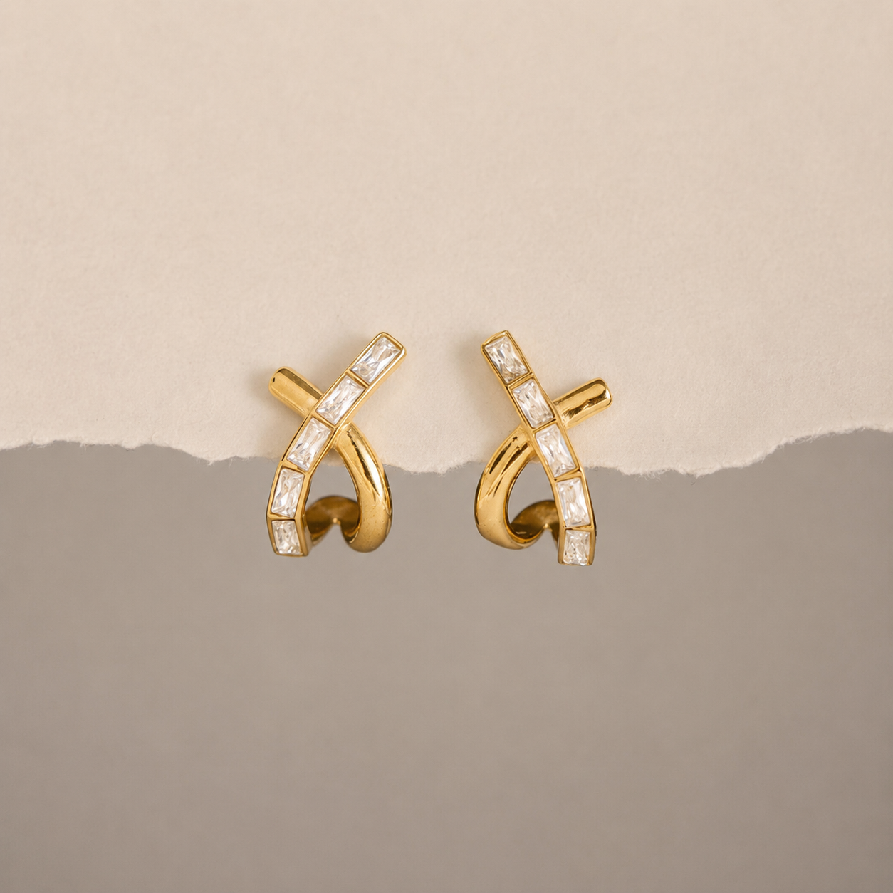Vivi Baguette CZ Crossover Earrings