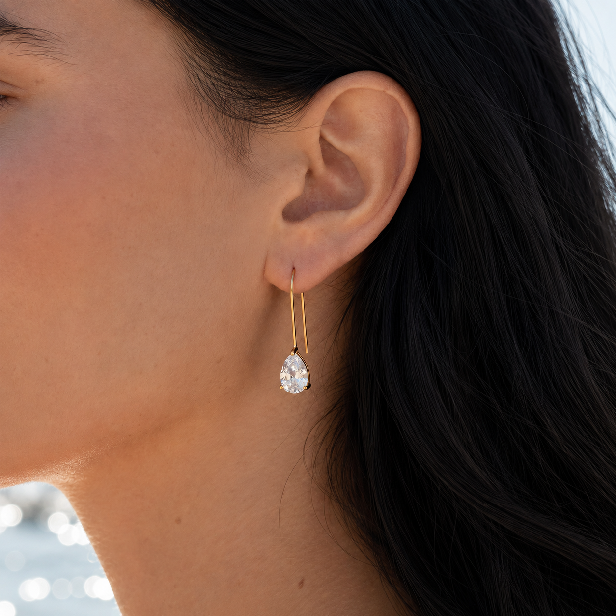 Isla Pear CZ Threader Earrings