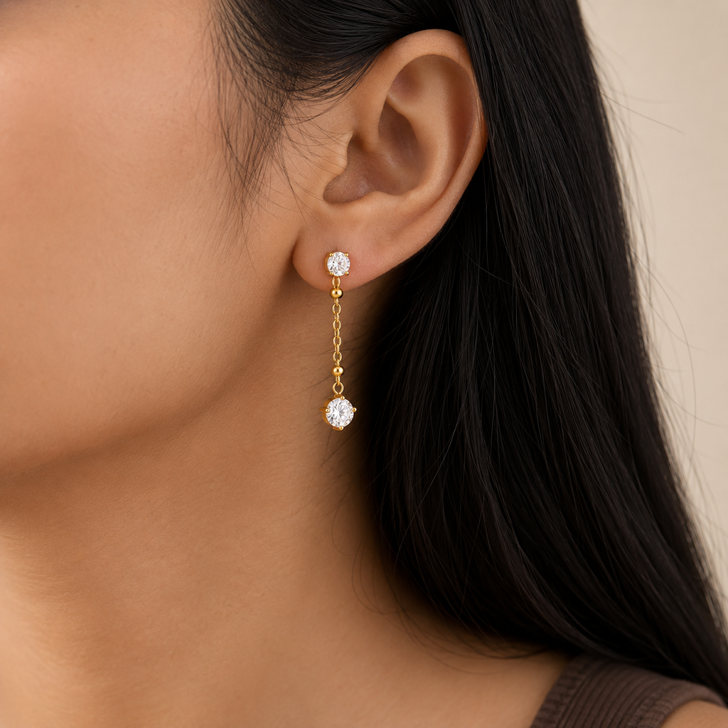 Sienna Round CZ Chain Drop Earrings